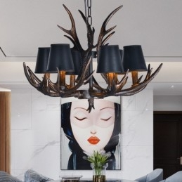 Lampadario antico retrò artistico rustico nero a 6 luci con paralumi