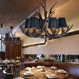 Lampadario antico retrò artistico rustico nero a 6 luci con paralumi