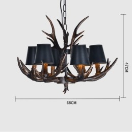 Lampadario antico retrò artistico rustico nero a 6 luci con paralumi
