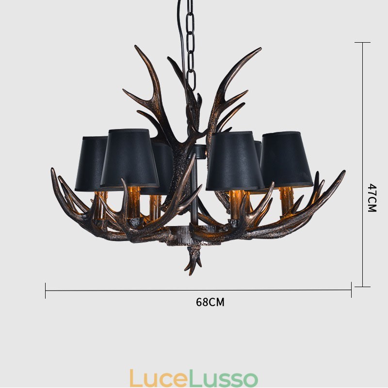Lampadario antico retrò artistico rustico nero a 6 luci con paralumi