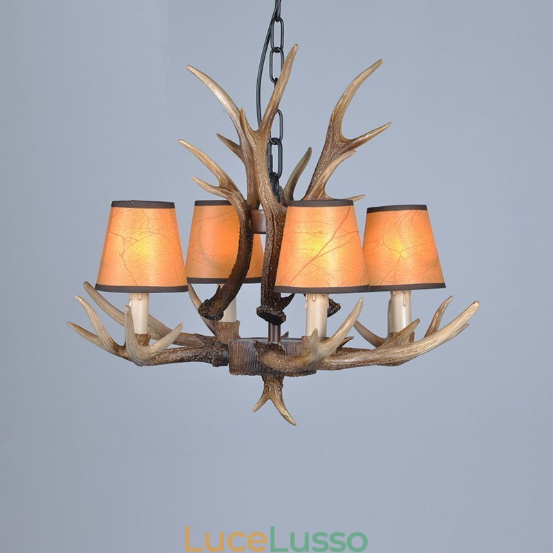 Lampadario antico retrò artistico rustico a 4 luci con paralumi