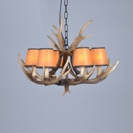 Lampadario antico retrò in corna di cervo artistico rustico a 6 luci con paralumi