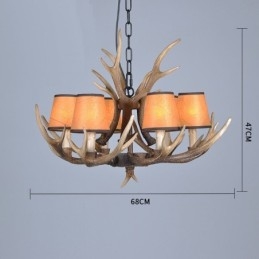 Lampadario antico retrò in corna di cervo artistico rustico a 6 luci con paralumi