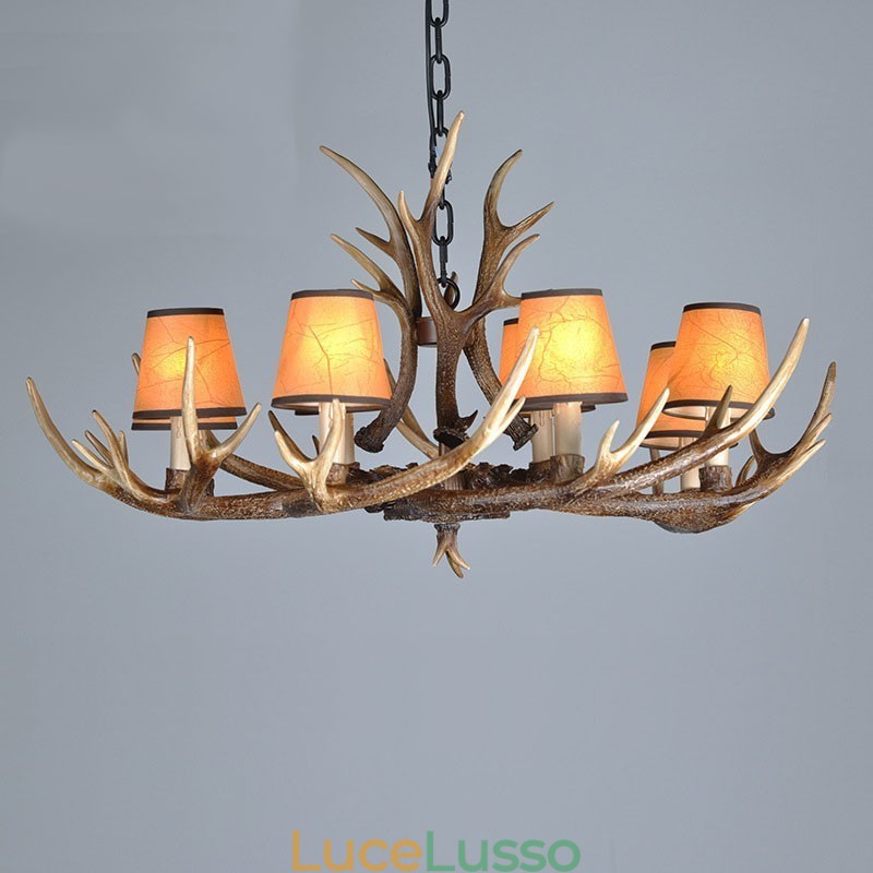Lampadario antico retrò artistico rustico a 8 luci con paralumi