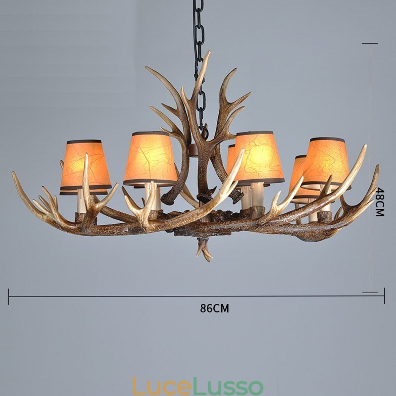 Lampadario antico retrò artistico rustico a 8 luci con paralumi