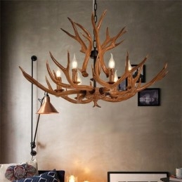 Lampadario antico retrò artistico rustico a 6 luci con corna di cervo
