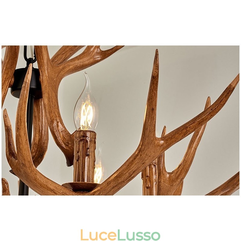 Lampadario antico retrò artistico rustico a 6 luci con corna di cervo
