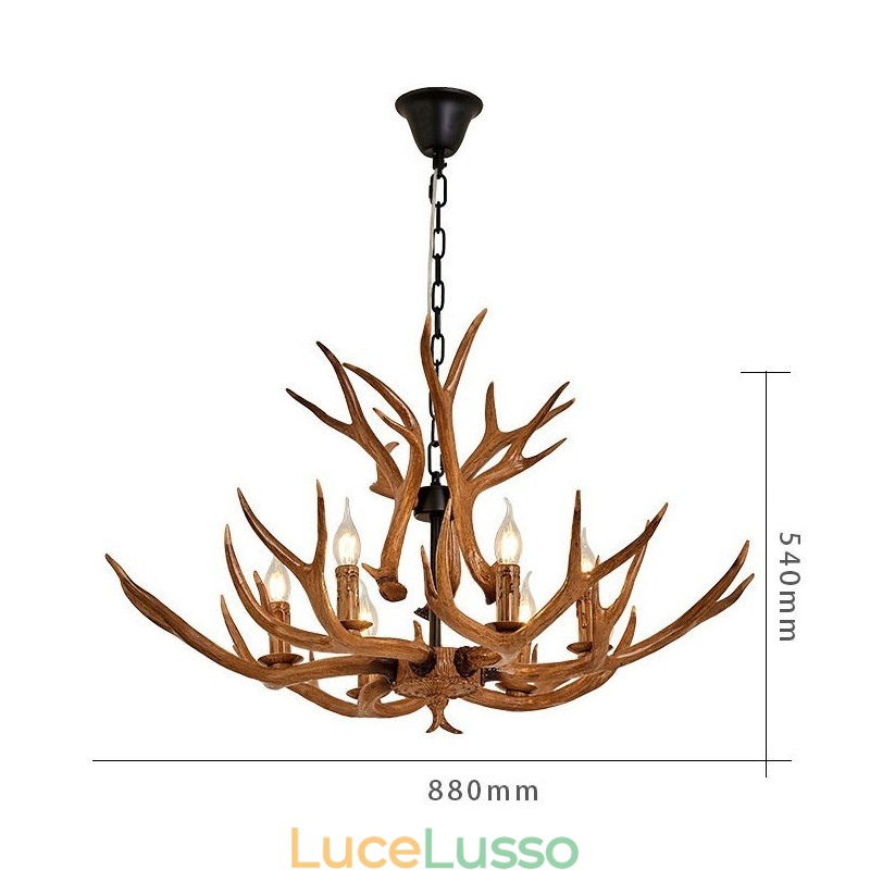 Lampadario antico retrò artistico rustico a 6 luci con corna di cervo