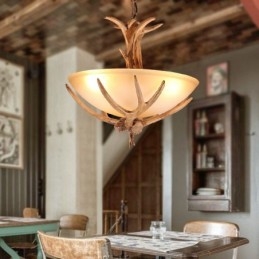 Lampada a sospensione antica rustica artistica retrò con paralume in vetro