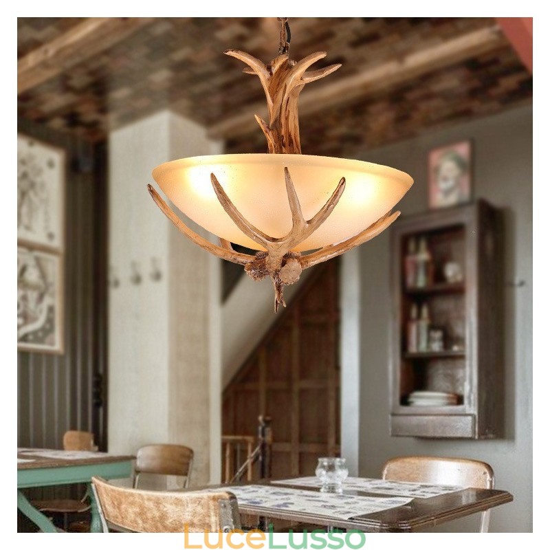 Lampada a sospensione antica rustica artistica retrò con paralume in vetro
