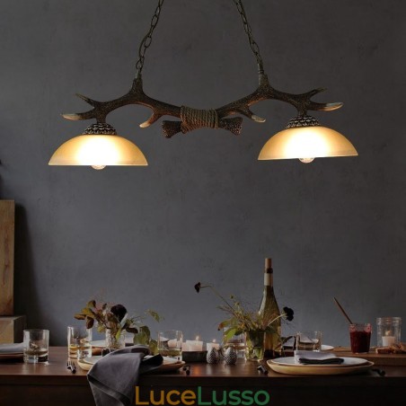 Lampada a sospensione antica in stile retrò, rustico, artistico, nero, a 2 luci, con paralume in vetro Lampada a sospensione antica in stile retrò, rustico, artistico, nero, a 2 luci, con paralume in vetro