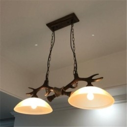 Lampada a sospensione antica in stile retrò, rustico, artistico, nero, a 2 luci, con paralume in vetro