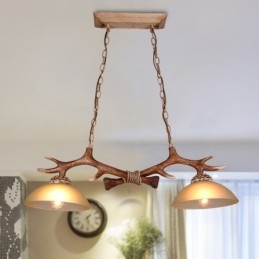 2 luci a sospensione antiche in stile retrò rustico artistico marrone chiaro con paralume in vetro