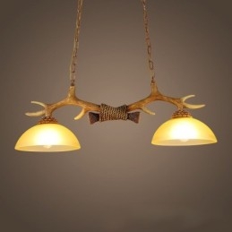 2 luci a sospensione antiche in stile retrò rustico artistico marrone chiaro con paralume in vetro
