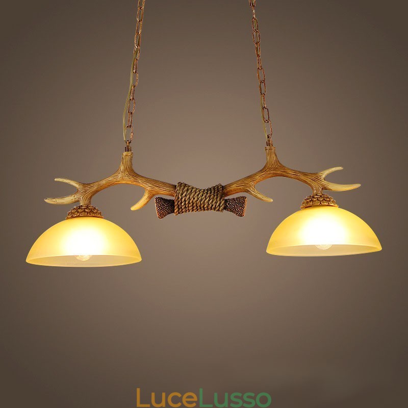 2 luci a sospensione antiche in stile retrò rustico artistico marrone chiaro con paralume in vetro