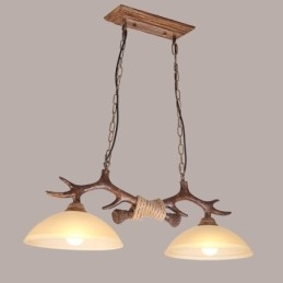 2 luci a sospensione antiche in stile retrò rustico artistico marrone chiaro con paralume in vetro