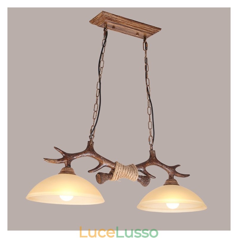 2 luci a sospensione antiche in stile retrò rustico artistico marrone chiaro con paralume in vetro