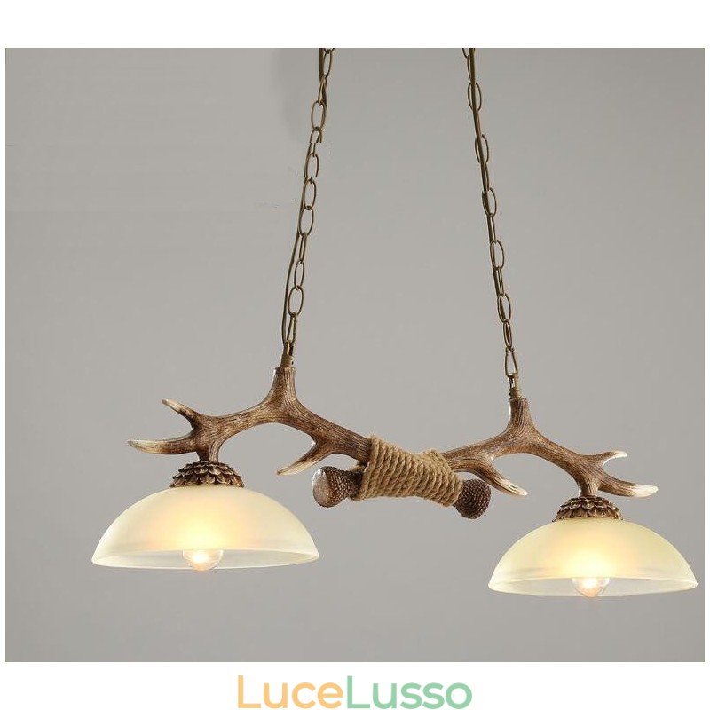 2 luci a sospensione antiche in stile retrò rustico artistico marrone chiaro con paralume in vetro
