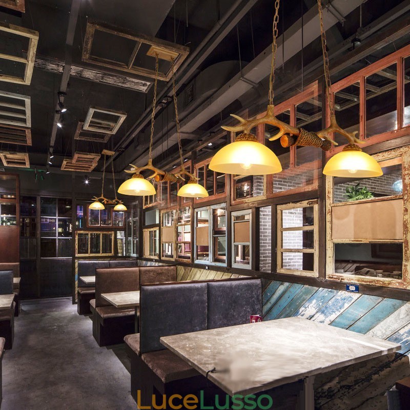 2 luci a sospensione antiche in stile retrò rustico artistico marrone chiaro con paralume in vetro