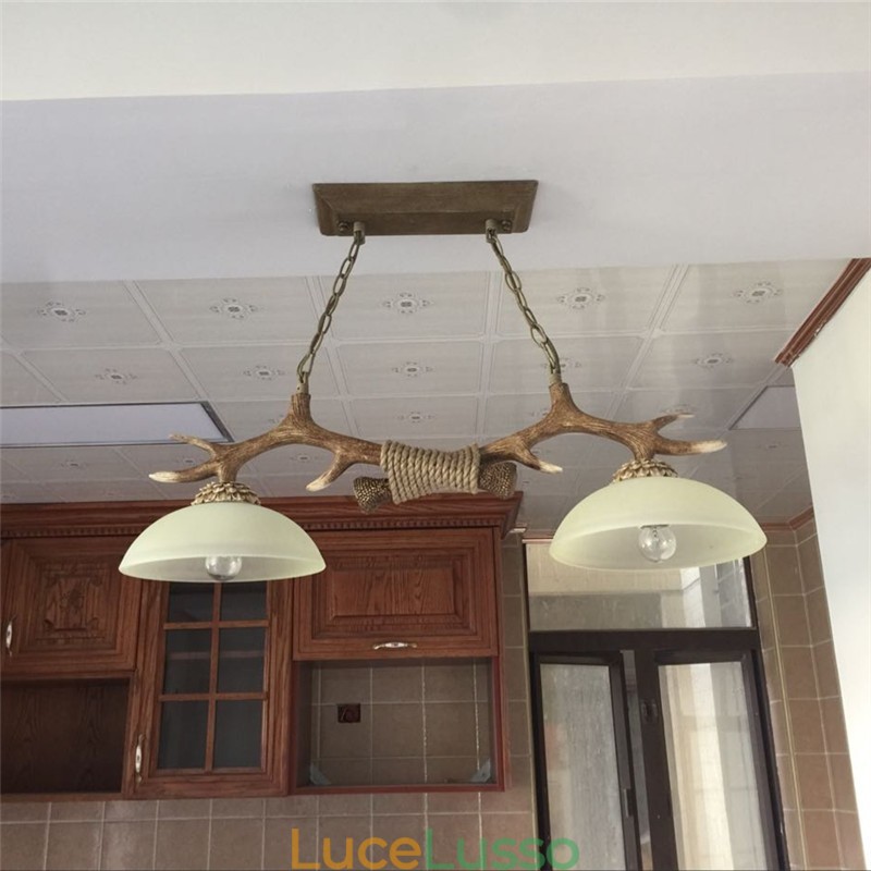 2 luci a sospensione antiche in stile retrò rustico artistico marrone chiaro con paralume in vetro