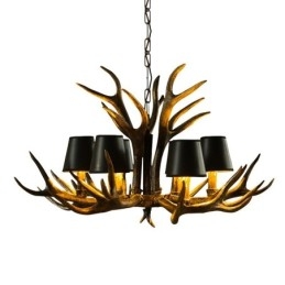 Lampadario antico retrò artistico rustico nero a 6 luci con paralumi
