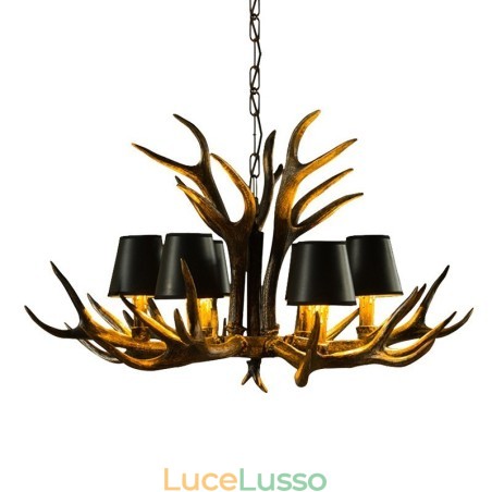 Lampadario antico retrò artistico rustico nero a 6 luci con paralumi Lampadario antico retrò artistico rustico nero a 6 luci con paralumi