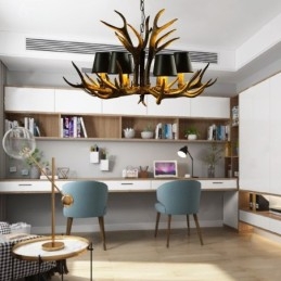 Lampadario antico retrò artistico rustico nero a 6 luci con paralumi