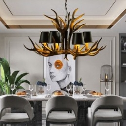 Lampadario antico retrò artistico rustico nero a 6 luci con paralumi