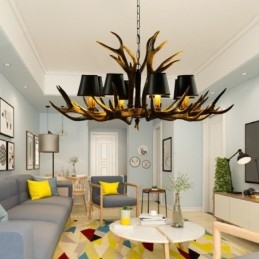 Lampadario antico retrò artistico rustico nero a 8 luci con paralumi