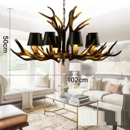 Lampadario antico retrò artistico rustico nero a 8 luci con paralumi