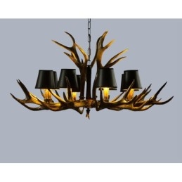 Lampadario antico retrò artistico rustico nero a 8 luci con paralumi