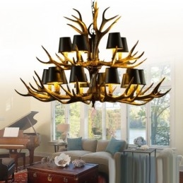 Lampadario antico retrò artistico rustico nero da 15 luci con paralumi