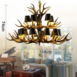 Lampadario antico retrò artistico rustico nero da 15 luci con paralumi
