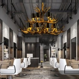 Lampadario antico retrò artistico rustico nero da 15 luci con paralumi