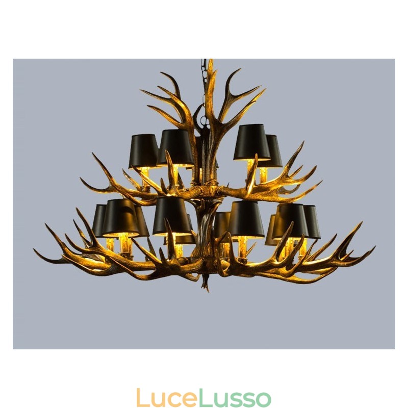 Lampadario antico retrò artistico rustico nero da 15 luci con paralumi