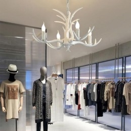 Lampadario antico retrò artistico rustico bianco a 4 luci con corna di cervo