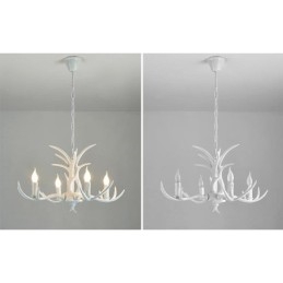 Lampadario antico retrò artistico rustico bianco a 4 luci con corna di cervo