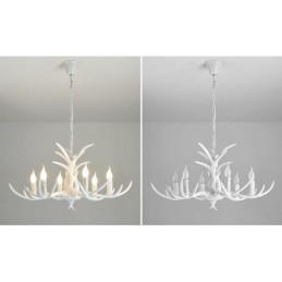 Lampadario antico retrò artistico rustico bianco a 6 luci con corna di cervo