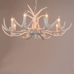 Lampadario antico retrò artistico rustico bianco a 8 luci con corna di cervo