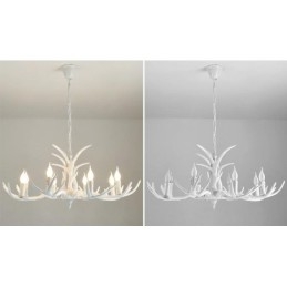 Lampadario antico retrò artistico rustico bianco a 8 luci con corna di cervo