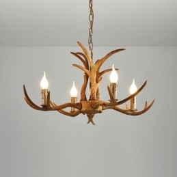 Lampadario antico retrò artistico rustico a 4 luci con corna di cervo