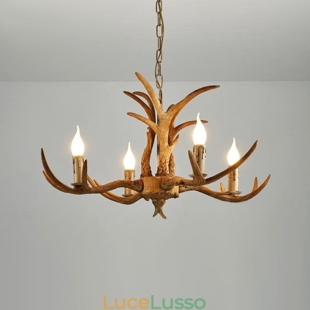 Lampadario antico retrò artistico rustico a 4 luci con corna di cervo Lampadario antico retrò artistico rustico a 4 luci con corna di cervo