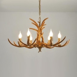 Lampadario antico retrò artistico rustico a 6 luci con corna di cervo