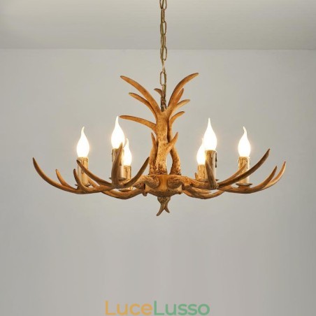 Lampadario antico retrò artistico rustico a 6 luci con corna di cervo Lampadario antico retrò artistico rustico a 6 luci con corna di cervo