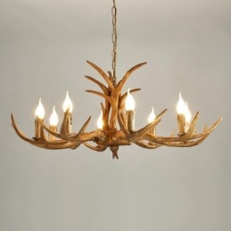 Lampadario antico retrò artistico rustico a 8 luci con corna di cervo
