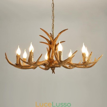 Lampadario antico retrò artistico rustico a 8 luci con corna di cervo Lampadario antico retrò artistico rustico a 8 luci con corna di cervo