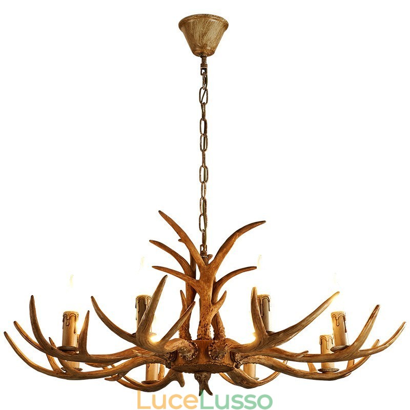 Lampadario antico retrò artistico rustico a 8 luci con corna di cervo