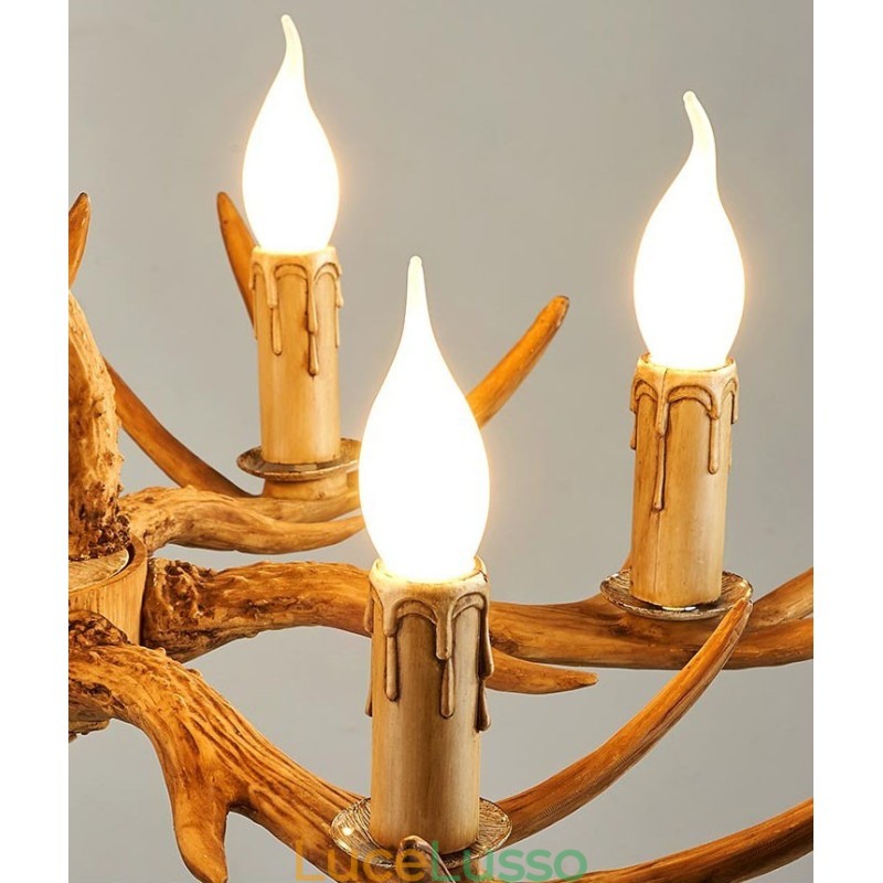 Lampadario antico retrò artistico rustico a 8 luci con corna di cervo