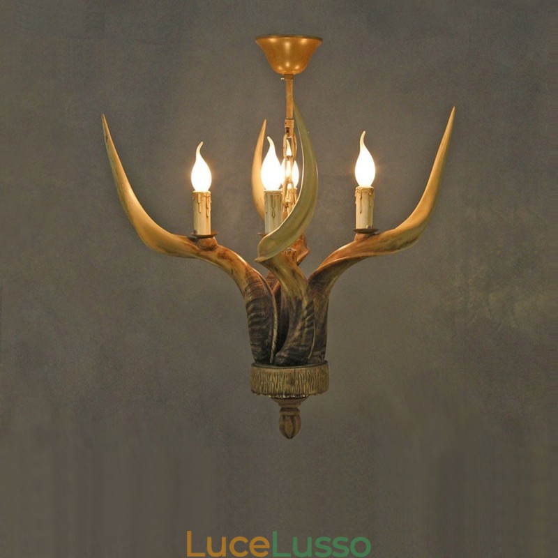 Lampadario antico retrò artistico rustico a 4 luci con corna di cervo