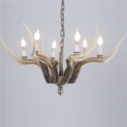 Lampadario antico retrò artistico rustico a 6 luci con corna di cervo